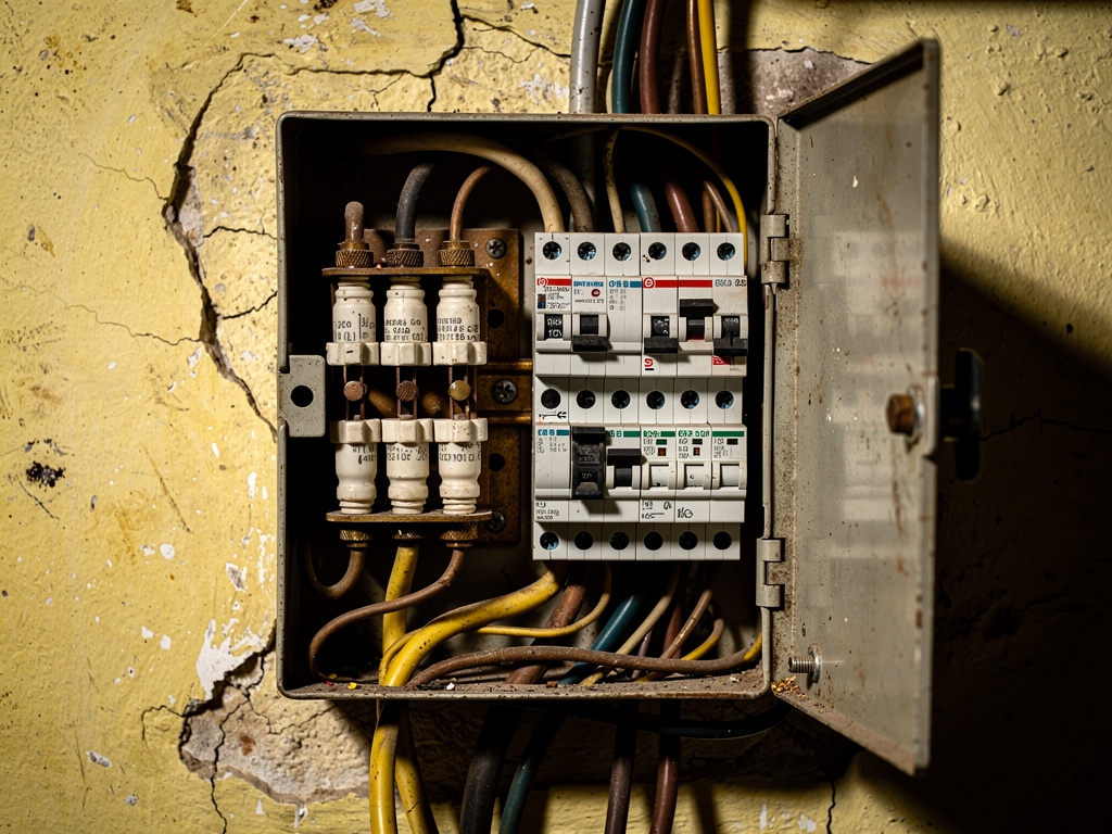Alter Sicherungskasten mit veralteter Elektrik